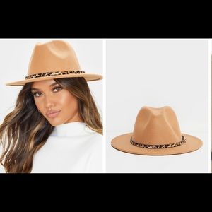 Camel Leopard Trim Fedora Hat